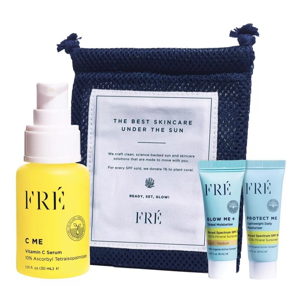FRE C Me Vitamin C Serum 1oz Set w/ Glow Me+ & Protect Me SPF Minis + Pouch
